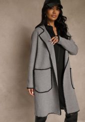 Szary Kardigan z Haftowaną Lamówką Tuscele. Szare kardigany Renee, s, bez wzorów, z jeansu. Za 129.99 zł.