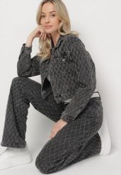 Szara Bawełniana Kurtka Jeansowa z Geometrycznym Wzorem Arivale. Szare kurtki Born2be, l, bez wzorów, z bawełny, bez kaptura. Za 129.99 zł.