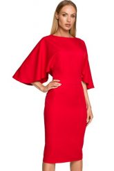 Sukienka elegancka ołówkowa z szerokimi rękawami czerwona z pelerynką. Czerwone sukienki Sukienki.shop, na komunię, xl, bez wzorów, eleganckie, bez kołnierzyka, bez ramiączek, ołówkowe. Za 309.00 zł.