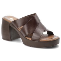 Klapki damskie Armodo, cholewka ze skóry naturalnej z szerokimi krzyżującymi się paskami obcas typu klocek oraz platforma, brązowe, 40524. Brązowe klapki Armodo, bez wzorów, ze skóry, bez obcasa, na obcasie. Za 289.00 zł.