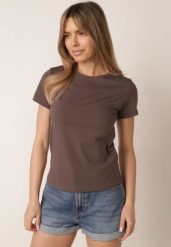 Szary Klasyczny T-shirt z Bawełny o Prostym Kroju Heneia. Szare t-shirty Born2be, m, z aplikacjami, z bawełny, bez kołnierzyka, bez ramiączek. Za 29.99 zł.