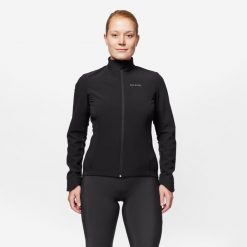 Kurtka rowerowa szosowa damska Triban 100 zimowa. Brązowe kurtki sportowe VAN RYSEL, na zimę, l, bez wzorów, z polaru, bez kaptura, rowerowe. Za 159.99 zł.