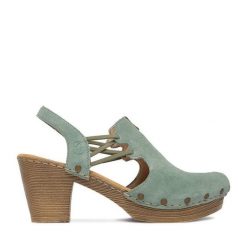 Półbuty Rieker. Zielone czółenka Rieker, bez wzorów, bez obcasa, na obcasie, bez zapięcia. Za 339.99 zł.