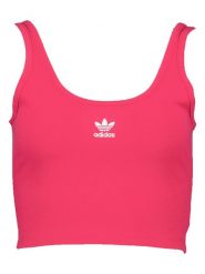 Adidas Top w kolorze różowym rozmiar: 32. Różowe topy Adidas, bez wzorów, prążkowane, bez kołnierzyka, bez ramiączek. Za 57.06 zł.