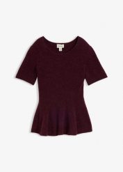 Wełniany sweter z baskinką. Białe swetry bonprix, bez wzorów, z materiału, bez ramiączek. Za 219.99 zł.