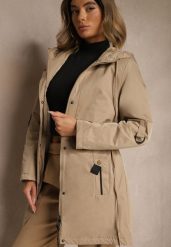 Ciemnobeżowa Kurtka Typu Parka z Kapturem o Klasycznym Kroju Tulania. Brązowe kurtki Renee, l, z jeansu, klasyczne, z kapturem. Za 219.99 zł.