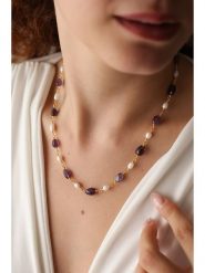 Pierres delicates Pozłacany naszyjnik z ametystami - dł. 43 cm rozmiar: onesize. Fioletowe naszyjniki Pierres delicates, z ametystem, pozłacane. Za 83.03 zł.