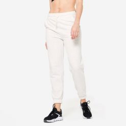 Spodnie dresowe damskie Domyos Gym & Pilates. Białe spodnie dresowe DOMYOS, s, bez wzorów, z bawełny. Za 89.99 zł.