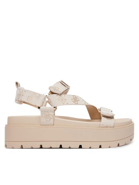 Guess Sandały FLJFTT FAL03 Beżowy. Brązowe sandały Guess, z aplikacjami, z materiału, bez obcasa, na płaskiej podeszwie, bez zapięcia. Za 413.99 zł.