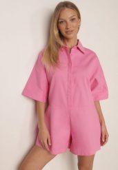 Różowy Bawełniany Kombinezon Casual o Kroju Oversize z Krótkimi Nogawkami Astracia. Czerwone sukienki Born2be, na co dzień, na lato, l, bez wzorów, z bawełny, casualowe, bez kołnierzyka, bez ramiączek, mini, oversize. Za 179.99 zł.