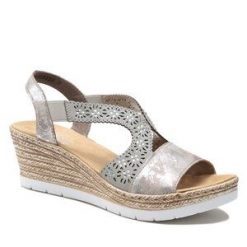 Sandały Rieker. Szare sandały Rieker, bez wzorów, bez obcasa, na koturnie, bez zapięcia. Za 299.99 zł.