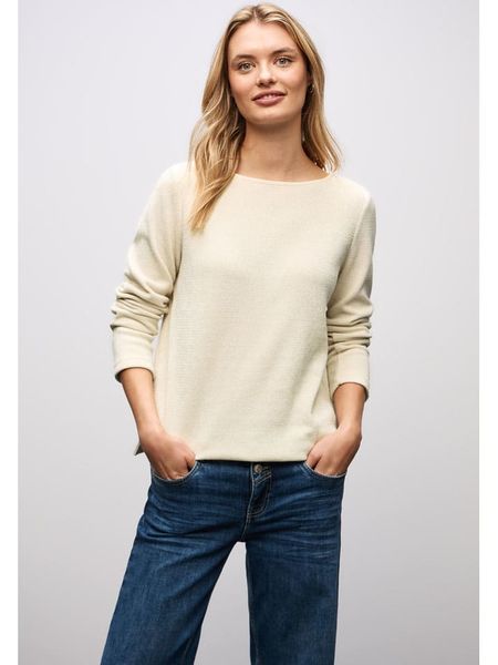 Street One Sweter w kolorze kremowym rozmiar: 36. Brązowe swetry Street One, bez wzorów, bez ramiączek. Za 126.99 zł.