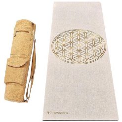 Mata do jogi z gumy i konopi 4,5mm +Torba ze skóry korkowej - Kwiat życia złoty. Żółte torby na ramię ACHAMANA, bez wzorów, z bawełny, retro, na ramię, duże, z nadrukiem, bez dodatków. Za 529.00 zł.