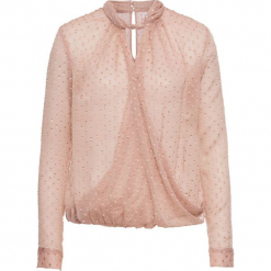 Bluzka kopertowa bonprix dymny jasnoróżowy. Czerwone bluzki bonprix, bez wzorów, eleganckie, bez kołnierzyka, bez ramiączek. Za 59.99 zł.
