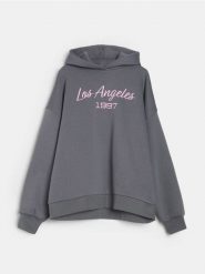 Bluza hoodie w stylu akademickim - szary. Szare bluzy sportowe Sinsay, l, bez wzorów, bez kaptura. Za 45.99 zł.