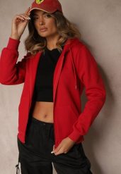 Czerwona Bluza Rozpinana z Bawełną i Kapturem Ozdobiona Sznurkami Ivila. Czerwone bluzy Renee, l, bez wzorów, z bawełny. Za 49.99 zł.