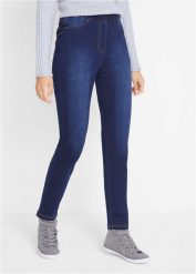 Jegginsy z wysoką talią z wygodnym paskiem, z elastycznego, termoaktywnego materiału. Czarne jeansy bonprix, bez wzorów. Za 129.99 zł.