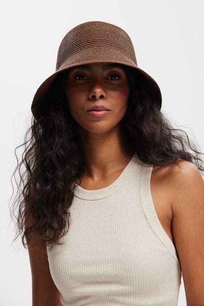 KAPELUSZ BUCKET RETRO BRĄZOWY One size - Flawless. Brązowe kapelusze Flawless, bez wzorów. Za 210.00 zł.