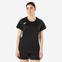 Koszulka do piłki ręcznej damska Atorka H100. Czarne bluzki KIPSTA, m, bez wzorów, z materiału, sportowe, bez kołnierzyka, bez ramiączek. Za 44.99 zł.