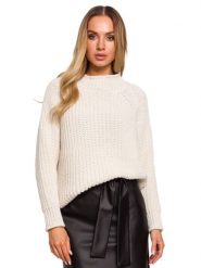 Made of emotion Sweter w kolorze jasnobeżowym rozmiar: L/XL. Brązowe swetry Made Of Emotion, l, bez wzorów, bez ramiączek. Za 78.28 zł.