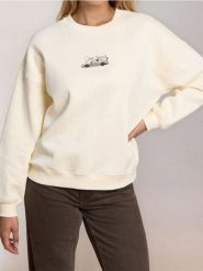 Bluza crewneck z nadrukiem - kremowy. Białe bluzy sportowe Sinsay, l, bez wzorów, bez kaptura. Za 49.99 zł.