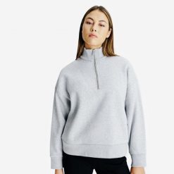 Bluza ze stójką na suwak damska Elementals. Szare bluzy DECATHLON, xl, bez wzorów, z bawełny, bez kaptura. Za 179.99 zł.