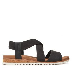 Sandały Skechers. Czarne sandały Skechers, bez wzorów, bez obcasa, na płaskiej podeszwie, bez zapięcia. Za 159.99 zł.