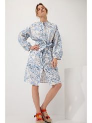 Josephine & Co Sukienka "Geike" w kolorze niebiesko-białym rozmiar: 40. Białe sukienki Josephine & Co, na co dzień, bez wzorów, z bawełny, bez kołnierzyka, bez ramiączek, midi, proste. Za 286.16 zł.