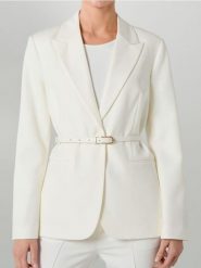 Żakiet jednorzędowy z paskiem - biały. Białe marynarki i żakiety Sinsay, l, bez wzorów. Za 79.99 zł.