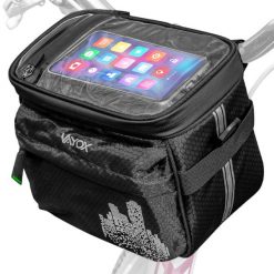 Sakwa rowerowa na kierownicę VAYOX VA0167 z etui na telefon 4,6l. Czarne torebki klasyczne VAYOX, bez wzorów, bez dodatków. Za 84.90 zł.