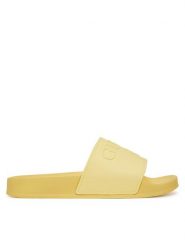Guess Klapki E5GZ07BB00F Żółty. Żółte klapki Guess, z aplikacjami, z tworzywa sztucznego, bez obcasa. Za 129.99 zł.