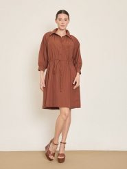 BGN Sukienka w kolorze jasnobrązowym rozmiar: 38. Brązowe sukienki BGN, na imprezę, bez wzorów, bez kołnierzyka, bez ramiączek, midi. Za 143.99 zł.