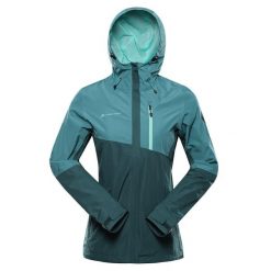Kurtka damska turystyczna wodoodporna 10.000 Norema 3. Zielone kurtki sportowe Alpine Pro, bez wzorów, bez kaptura, trekkingowe. W wyprzedaży za 679.00 zł.