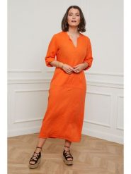 Curvy Lady Lniana sukienka w kolorze pomarańczowym rozmiar: 48/50. Pomarańczowe sukienki Curvy Lady, bez wzorów, ze lnu, klasyczne, bez kołnierzyka, bez ramiączek, maxi. Za 149.95 zł.