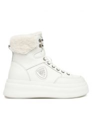 Blauer Botki F5EMERY01/LEA Biały. Białe botki Blauer, bez wzorów, ze skóry, bez obcasa, na płaskiej podeszwie, bez zapięcia. Za 699.99 zł.
