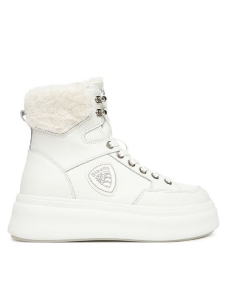 Blauer Trzewiki F5EMERY01/LEA Biały. Białe botki Blauer, bez wzorów, ze skóry, bez obcasa, na płaskiej podeszwie, bez zapięcia. Za 569.99 zł.