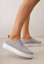 Szare Tenisówki z Siateczki na Niskiej Platformie Helelin. Szare trampki Renee, bez wzorów, bez zapięcia. Za 59.99 zł.