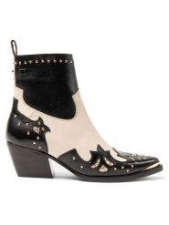 Lazamani Skórzane botki w kolorze kremowo-czarnym rozmiar: 41. Brązowe botki Lazamani, bez wzorów, bez obcasa, bez zapięcia. Za 382.99 zł.