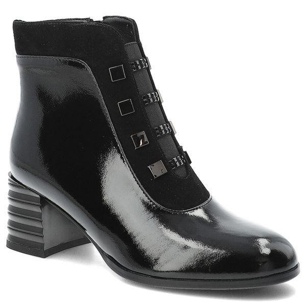 Czarne Botki S.Barski Modne Lakierowane Buty Damskie. Czarne botki S.BARSKI, bez wzorów, z lakierowanej skóry, bez obcasa, na obcasie, bez zapięcia. Za 247.99 zł.