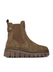 Rieker Botki CEO-Z8960-25 Beżowy ciemny. Brązowe botki Rieker, bez wzorów, z materiału, bez obcasa, na koturnie, bez zapięcia. Za 399.99 zł.