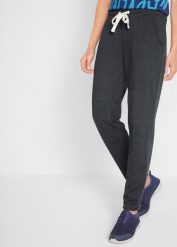 Spodnie dresowe z wygodnym paskiem. Czarne spodnie sportowe bonprix, bez wzorów, z dresówki, na fitness i siłownię. Za 84.99 zł.