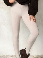 Prążkowane legginsy - kremowy. Białe legginsy Sinsay, l, bez wzorów, prążkowane. Za 39.99 zł.