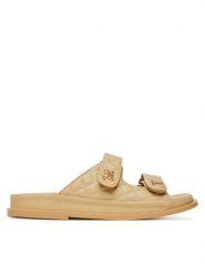 Nine West Klapki V1557-713-1 Beżowy. Brązowe klapki Nine West, bez wzorów, z materiału, bez obcasa. Za 259.99 zł.
