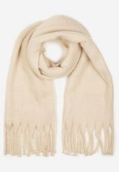 Jasnobeżowy Szalik z Ozdobnymi Frędzlami Esariana. Brązowe szaliki Born2be, bez wzorów, klasyczne. Za 39.99 zł.