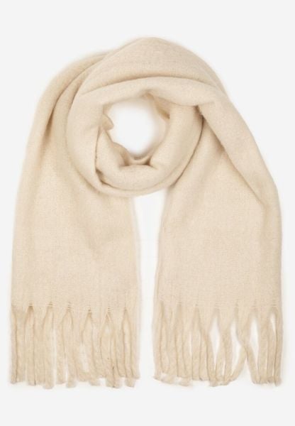 Jasnobeżowy Szalik z Ozdobnymi Frędzlami Esariana. Brązowe szaliki Born2be, bez wzorów, klasyczne. Za 39.99 zł.