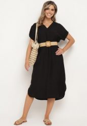Czarna Wiskozowa Sukienka z Paskiem Ozdobionym Plecionką i Klamrą Mlevena. Czarne sukienki Born2be, plus size, bez wzorów, z wiskozy, eleganckie, bez kołnierzyka, plus size, bez ramiączek, midi. Za 84.99 zł.