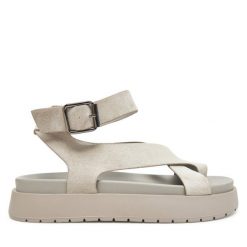Sandały JENNY. Szare sandały Jenny, bez wzorów, bez obcasa, na płaskiej podeszwie, bez zapięcia. Za 149.99 zł.