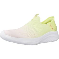 Kapcie SKECHERS SLIP INS: ULTRA FLEX 3.0 Żółty. Żółte obuwie domowe Skechers, bez wzorów, z tkaniny, bez zapięcia. Za 286.99 zł.