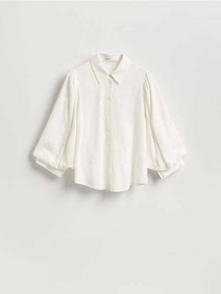 Koszula z lnem - biały. Białe koszule Reserved, l, bez wzorów, z tkaniny, bez kołnierzyka, bez ramiączek. Za 139.99 zł.
