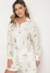 Beżowa Bawełniana Koszula Muślinowa z Motywem Kwiatów Nilavine. Brązowe koszule Born2be, l, bez wzorów, z bawełny, eleganckie, bez kołnierzyka, bez ramiączek. Za 119.99 zł.
